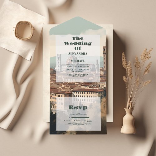 Elegant Italy Florence Destination Wedding All In One Invitation