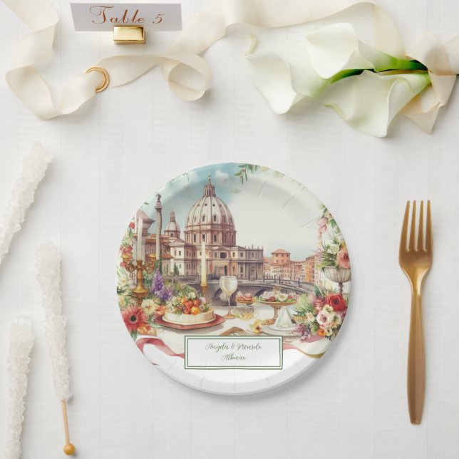 Elegant Italy invitation Wedding Dinner in Italy  Paper Plates (Wedding)