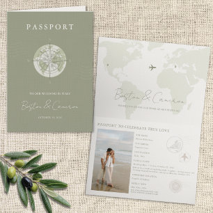 Elegant Italy Travel Passport Destination Wedding Invitation