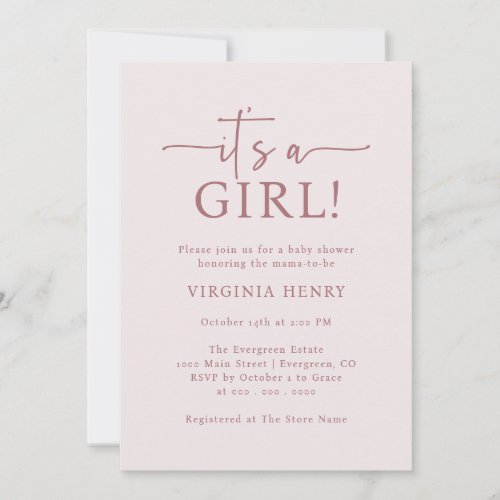 Elegant Its A Girl Baby Shower Invitation