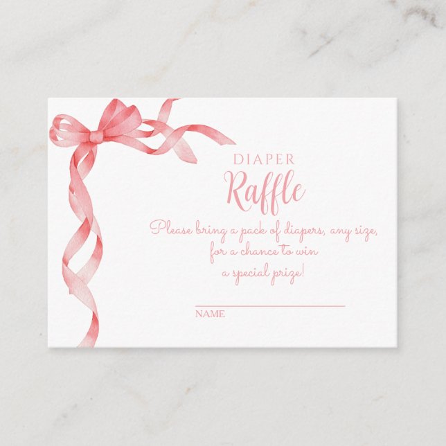Elegant It's a Girl Pink Bow Baby Shower Raffle Enclosure Card (Front)