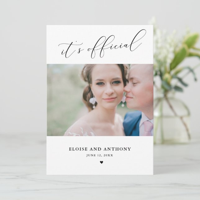 Elegant It's Official Elopement Announcement Card (Standing Front)