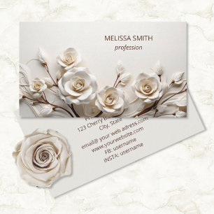 Elegant Ivory 3D Roses Business Card