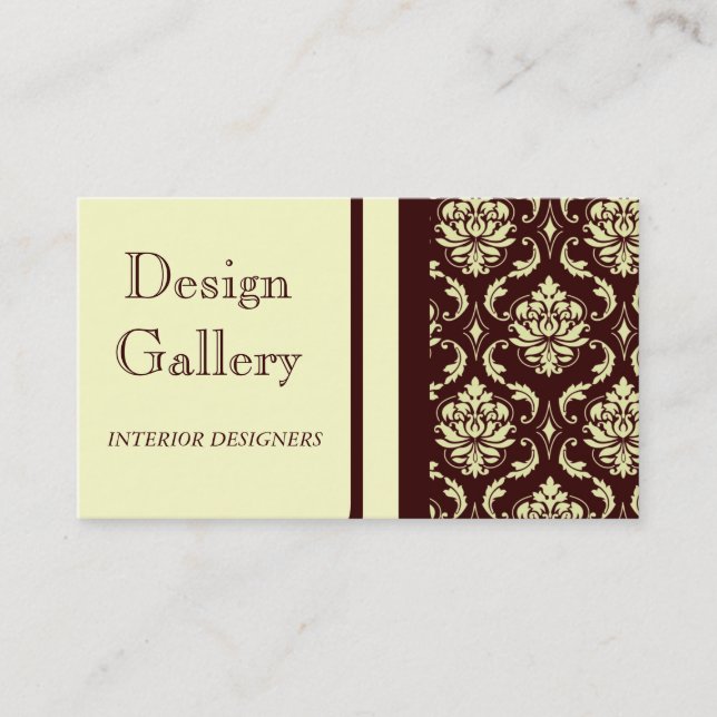 Elegant Ivory and Brown Damask Business Card (Front)