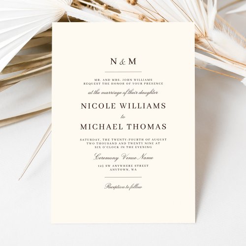 Elegant Ivory and Brown Monogram Classic Wedding