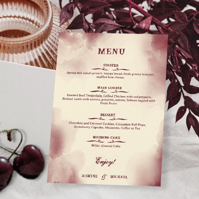 Elegant Ivory and Burgundy Retro Wedding Simple Menu (Creator Uploaded)