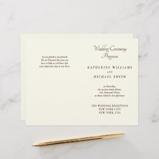 Elegant Ivory And Cream Minimal Wedding Programs