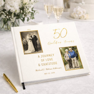 Elegant Ivory and Gold 50th Anniversary Keepsake Guest Book