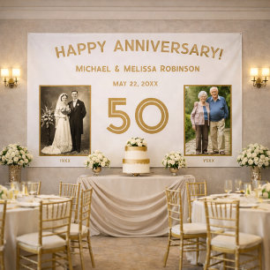 Elegant Ivory and Gold 50th Wedding Anniversary Banner