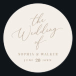 Elegant Ivory and Gold Calligraphy Wedding Classic Round Sticker<br><div class="desc">Use this ivory and gold wedding sticker to seal envelopes,  party favors,  and more.</div>