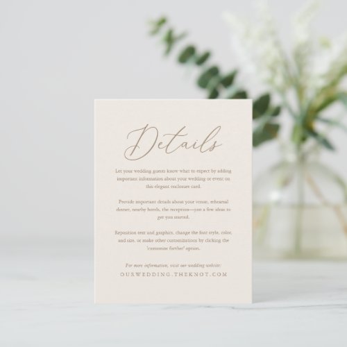 Elegant Ivory and Gold Calligraphy Wedding Details Enclosure Card