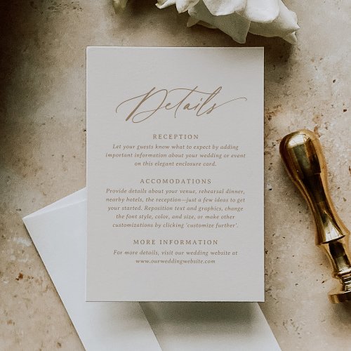 Elegant Ivory and Gold Calligraphy Wedding Details RSVP Card