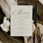 Elegant Ivory and Gold Calligraphy Wedding Menu<br><div class="desc">Elegant and formal wedding dinner menu cards feature champagne gold calligraphy script and a coordinating damask pattern on the back of the card.  Ivory background color.</div>