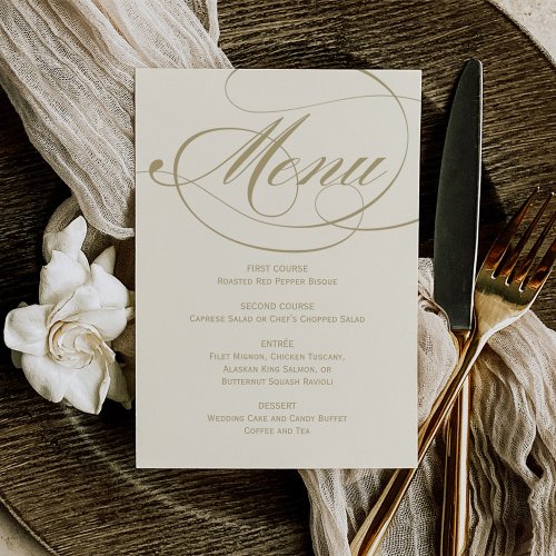 Wedding Dinner Menu Card | Gold Calligraphy Design