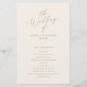 Elegant Ivory and Gold Calligraphy Wedding Program