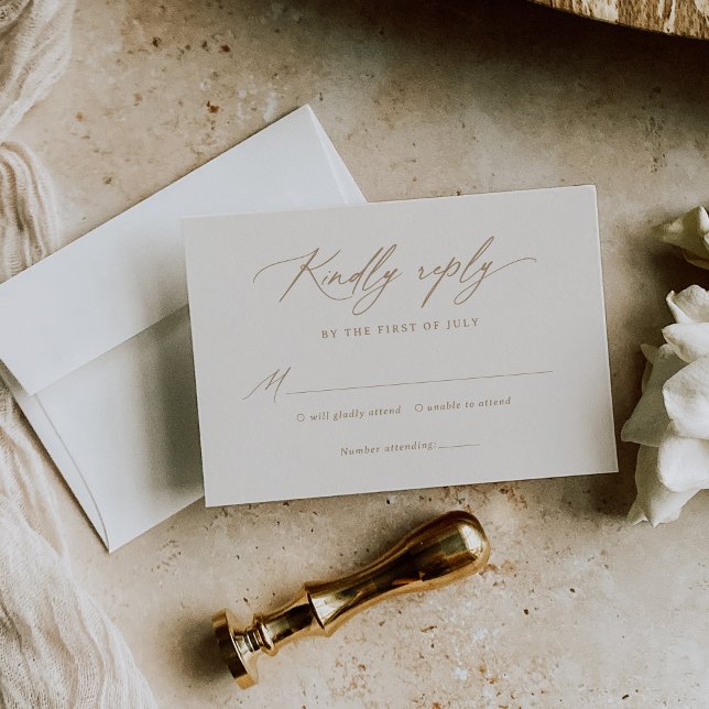 Elegant Ivory and Gold Calligraphy Wedding RSVP Card (Creator Uploaded)