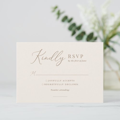 Elegant Ivory and Gold Calligraphy Wedding RSVP Card