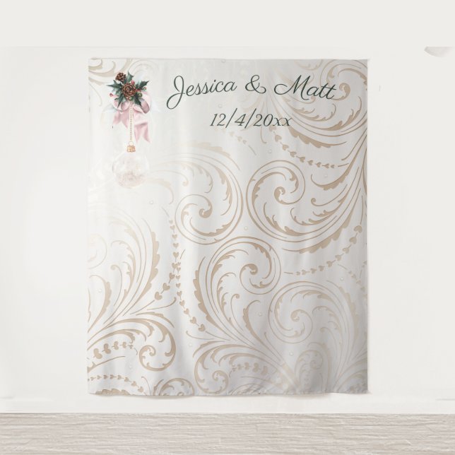 Elegant Ivory and Gold Christmas Wedding Backdrop (Front)