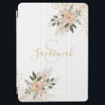 Elegant Ivory And Gold Floral Monogram iPad Air Cover<br><div class="desc">Stylish ivory and cream floral monogram ipad cover, perfect for school, college and the office. The ipad cover features a classic white background, an assortment of ivory, peachand gold flowers, folaige and gold twigs with a monogram template which is easily personalized. All font styles, sizes and colors can be changed...</div>