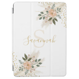 Elegant Ivory And Gold Floral Monogram iPad Air Cover