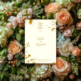 Elegant Ivory and Gold Floral Save the Date Card