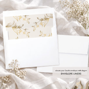 Elegant Ivory and Gold Foil Hand-drawn Floral Envelope Liner