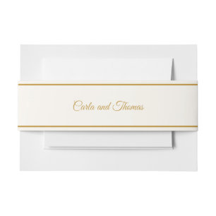 Elegant ivory and gold label invitation belly band
