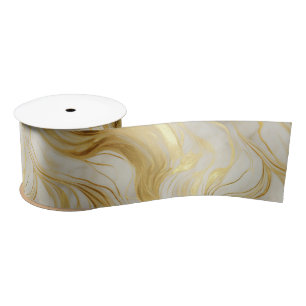 Elegant Ivory and Gold Marbled  Satin Ribbon
