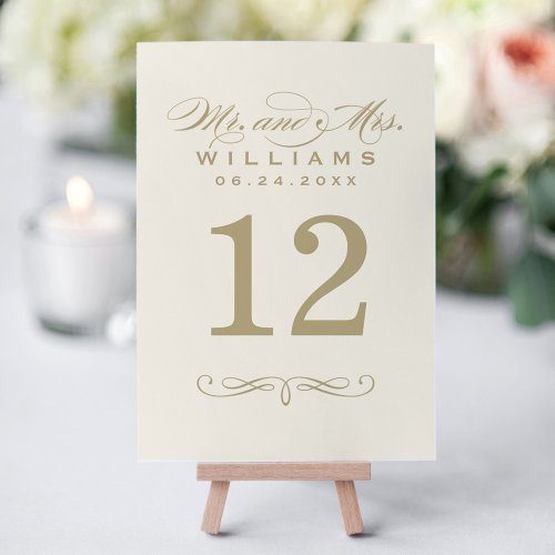 Elegant Ivory and Gold Script Wedding Table Number