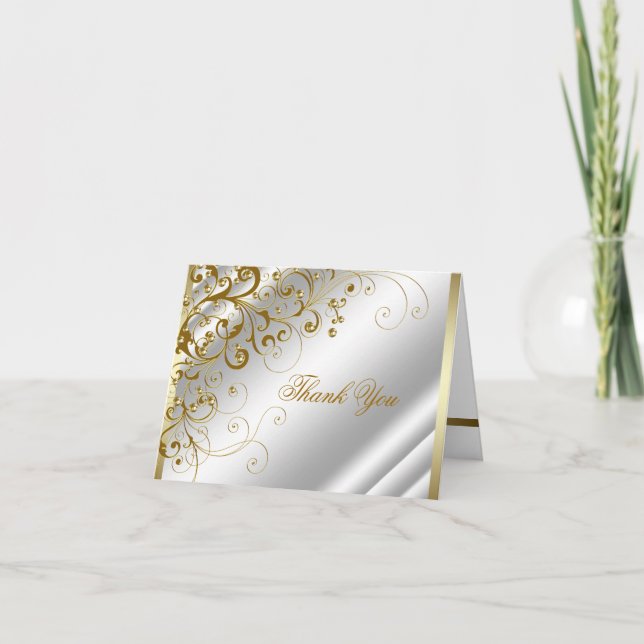 Elegant Ivory and Gold Swirls Thank You (Front)