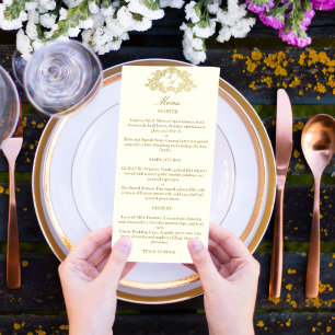 Elegant ivory and gold vintage wedding menu