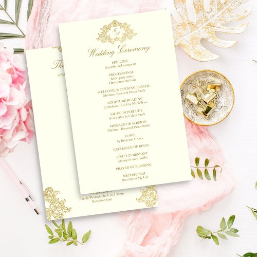 Elegant ivory and gold vintage wedding program