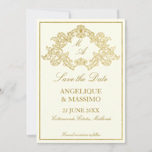 Elegant ivory and gold vintage wedding save the date