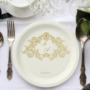 Elegant ivory and gold vintage wedding template paper plates