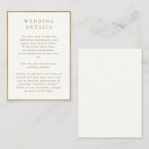 Elegant Ivory and Gold Watercolor Wedding Details Enclosure Card