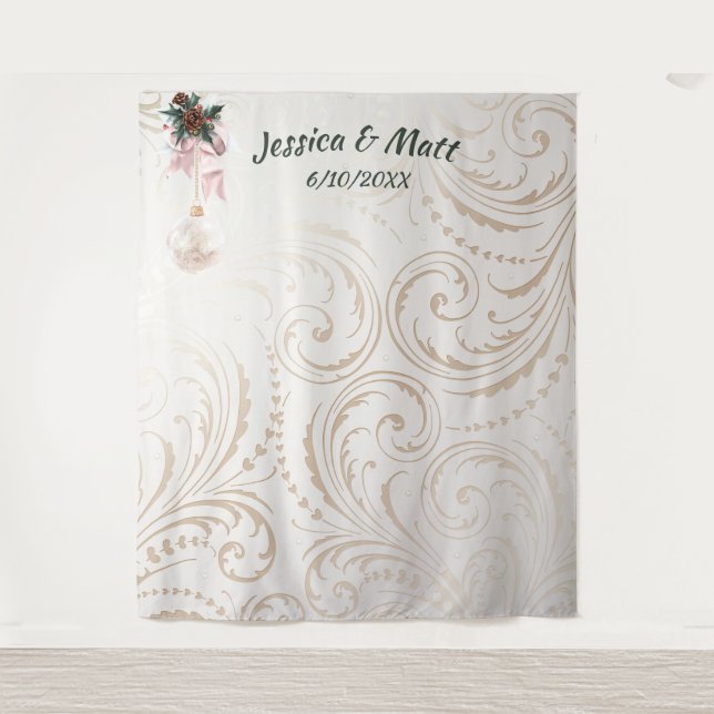 Elegant Ivory and Gold Wedding Photo Booth Backgro Tapestry (Front)