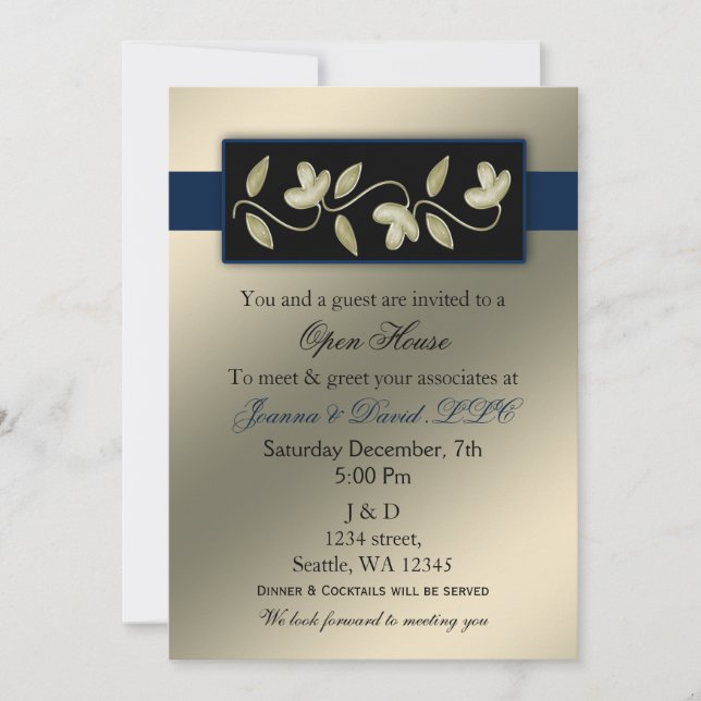 Elegant Ivory and Navy Corporate party Invitation (Front)