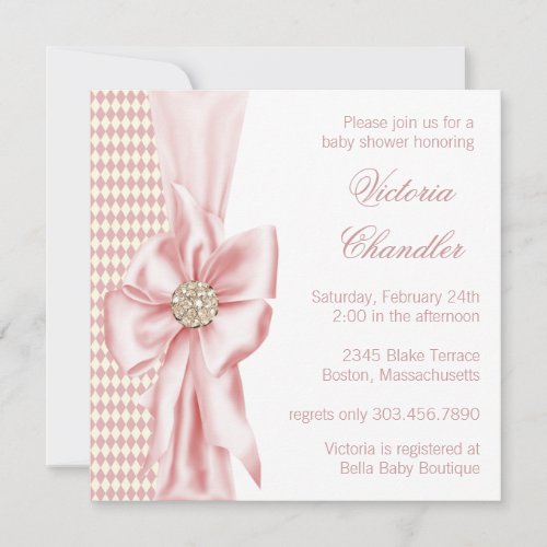 Elegant Ivory and Pink Baby Girl Shower Custom Announcement