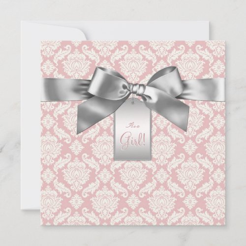 Elegant Ivory and Pink Damask Baby Shower Invitation