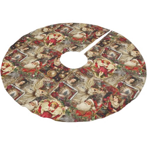 Elegant Ivory and Red Victorian Christmas Collage Brushed Polyester Tree Skirt