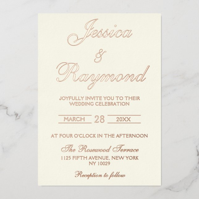 Elegant Ivory and Rose Gold Foil Wedding Foil Invitation (Front)