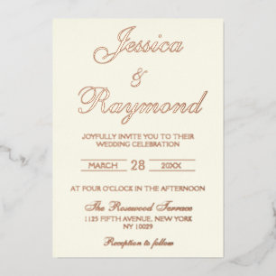 Elegant Ivory and Rose Gold Foil Wedding Invitation