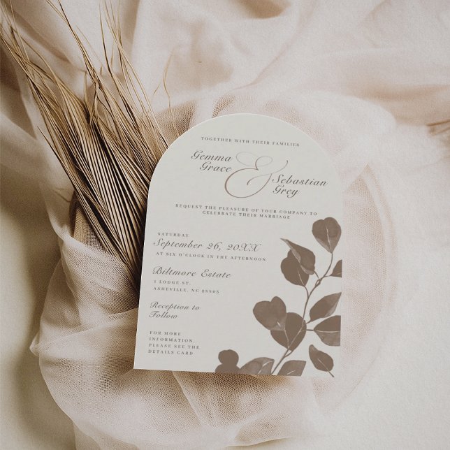 Elegant Ivory & Ash Fall Botanical Wedding Arch Invitation (Creator Uploaded)
