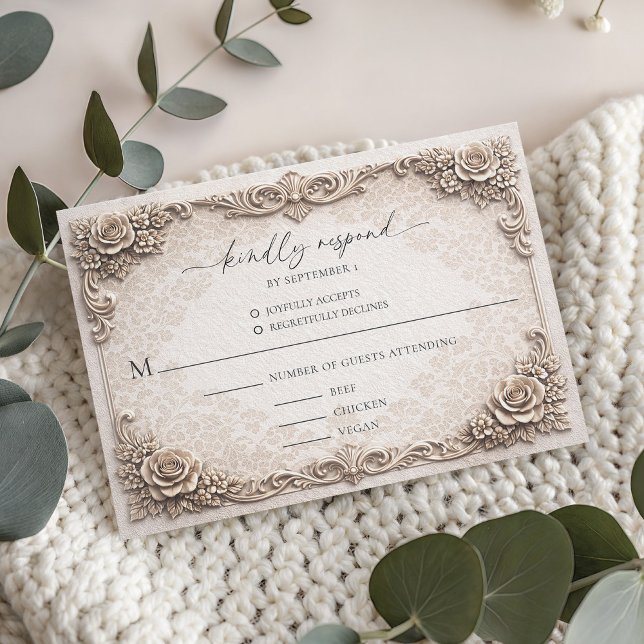 Elegant Ivory Baroque Wedding Response Card (Elegant Ivory Baroque Wedding RSVP Response Card)