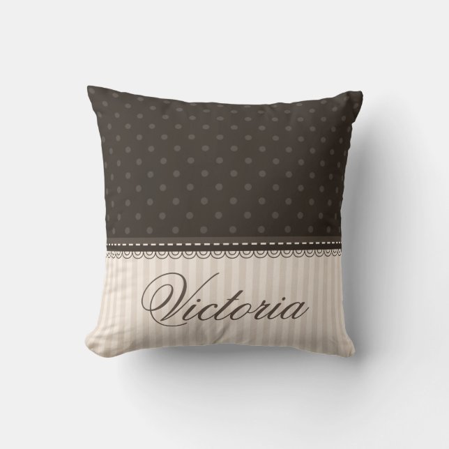 Elegant Ivory Beige Brown Polka Dots Custom Design Throw Pillow (Front)