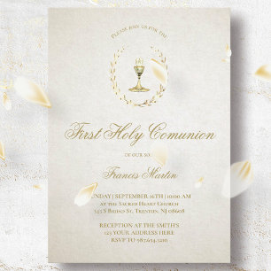 elegant ivory beige First Holy Communion Invitation