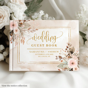Elegant Ivory Beige Gold Boho Wedding Guest Book