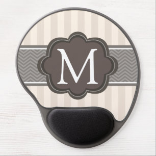 Elegant Ivory Beige Stripes Brown Custom Monogram Gel Mouse Pad