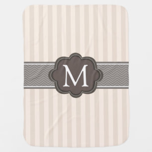 Elegant Ivory Beige Stripes Brown Custom Monogram Stroller Blanket