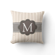 Elegant Ivory Beige Stripes Brown Custom Monogram